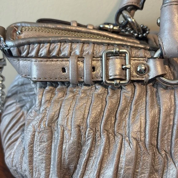 CoachMadison Sophia leather gatheredsilver graySatchel shoulder bag18620